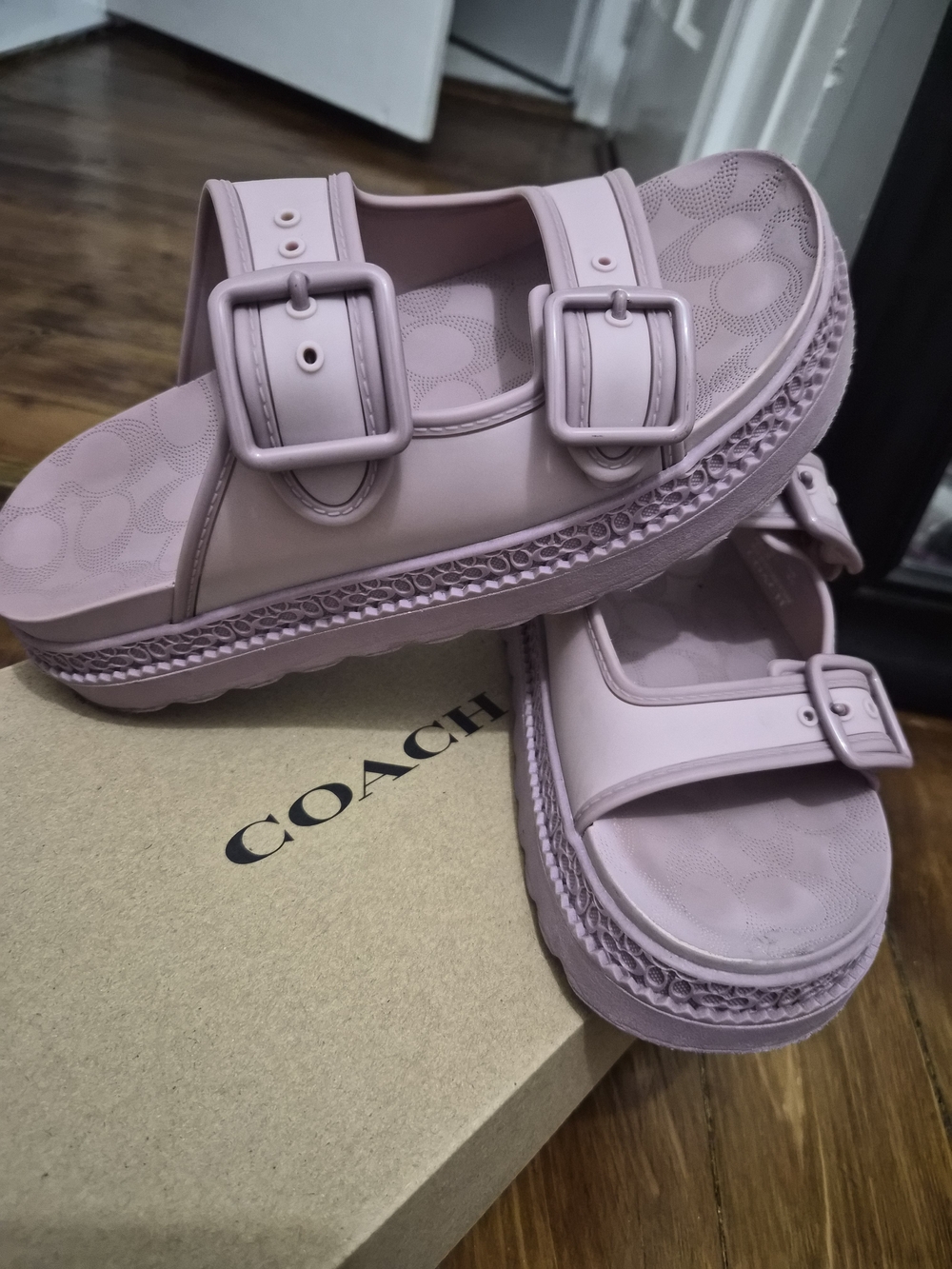 Coach Women's Pink Platform Slide Sandals